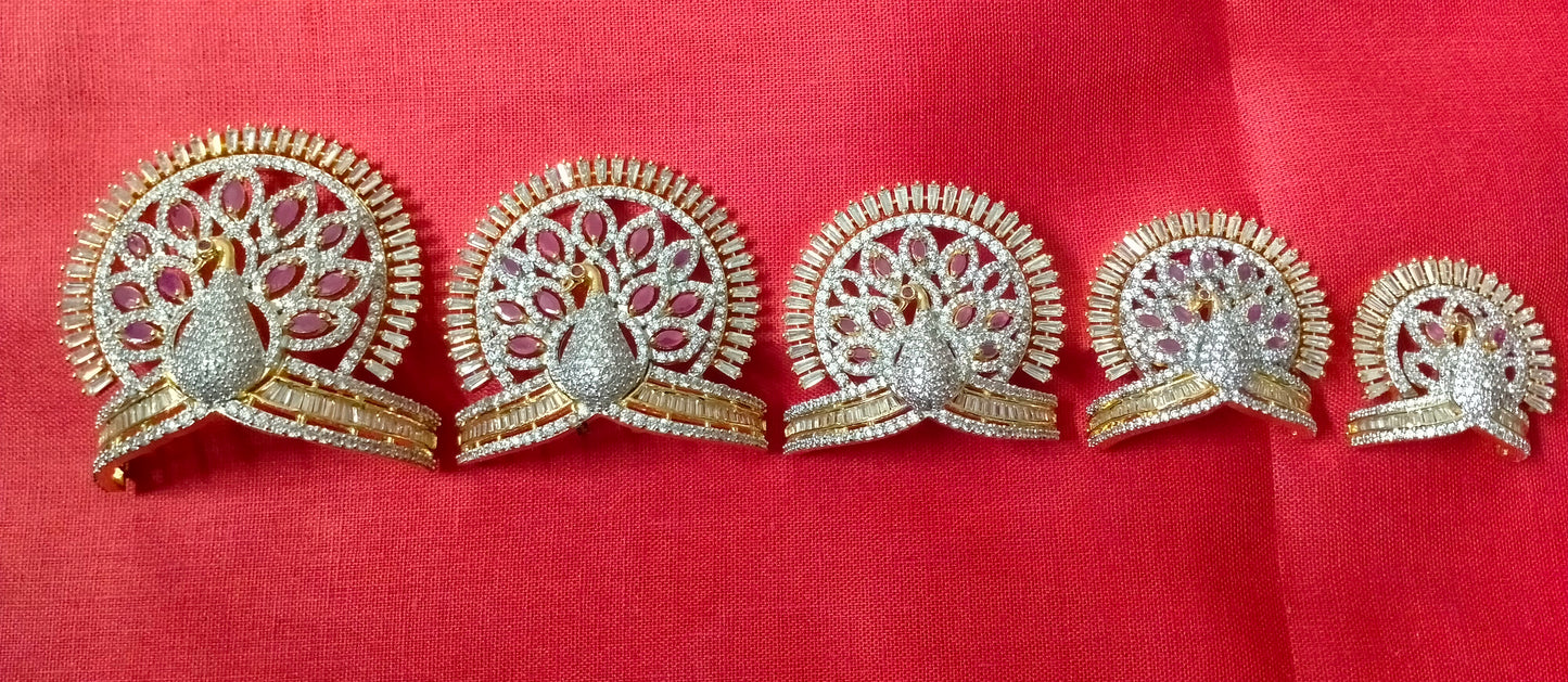 Dancing peacock- Pink and White artificial stone Mukut