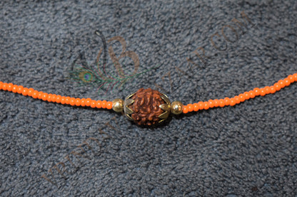 Rudraksha central beads with orange tiny beads kanthi