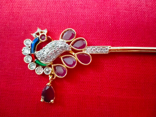 Stylised peacock in pink & white artificial stone flute -Flute length- 13.72 cm
