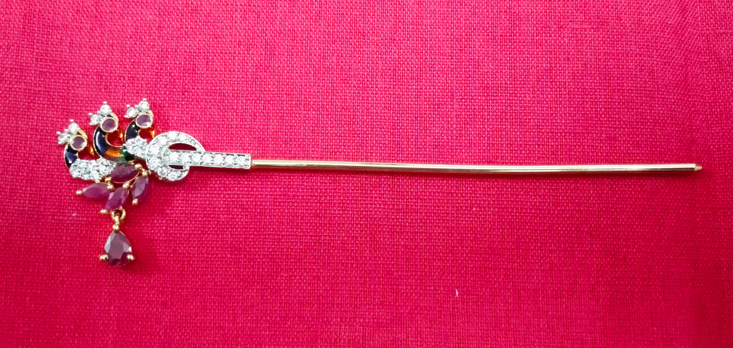 Triple peacock artificial stone flute with drop