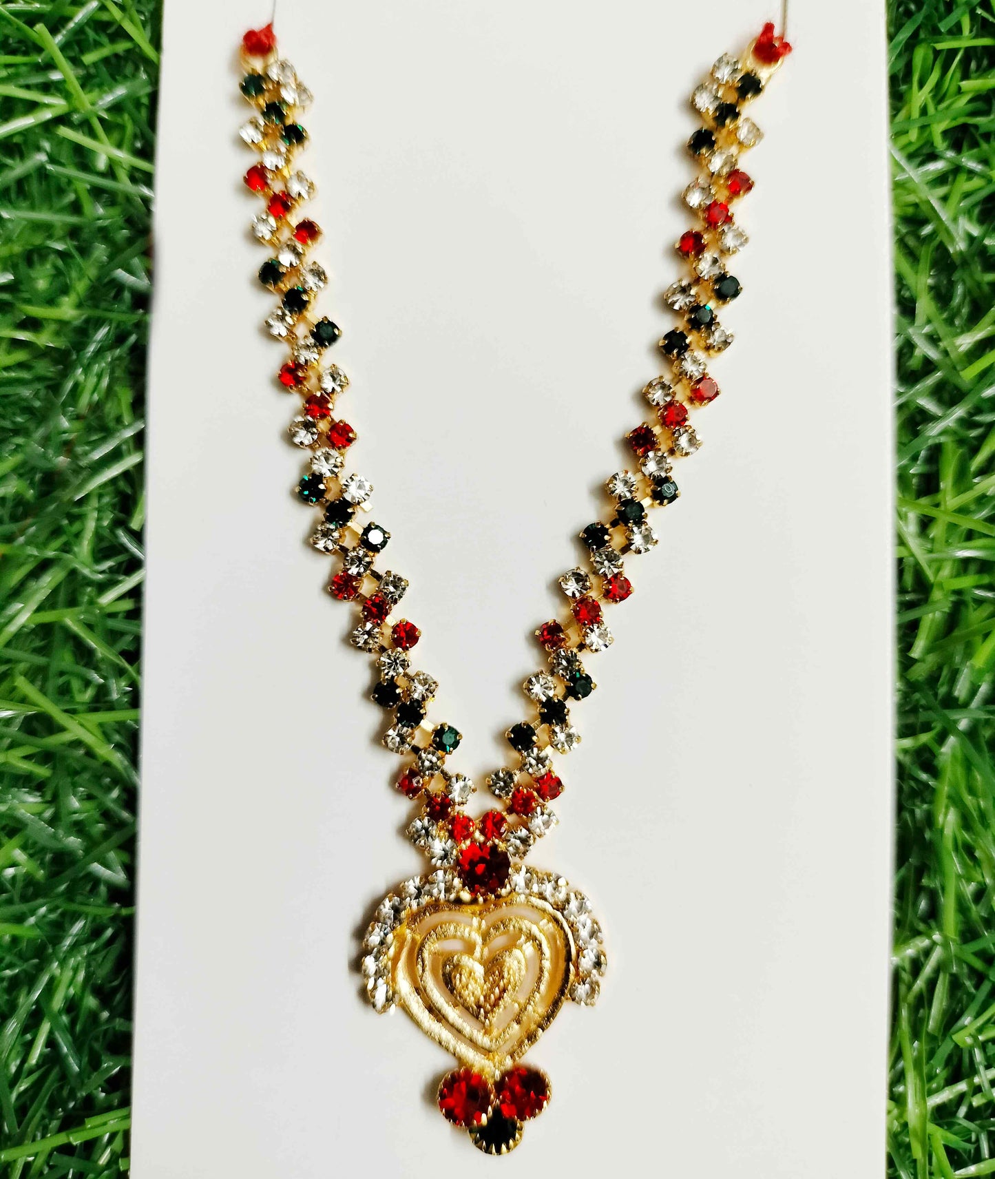 Delicate Stone Chain Mala with Golden Heart Pendant