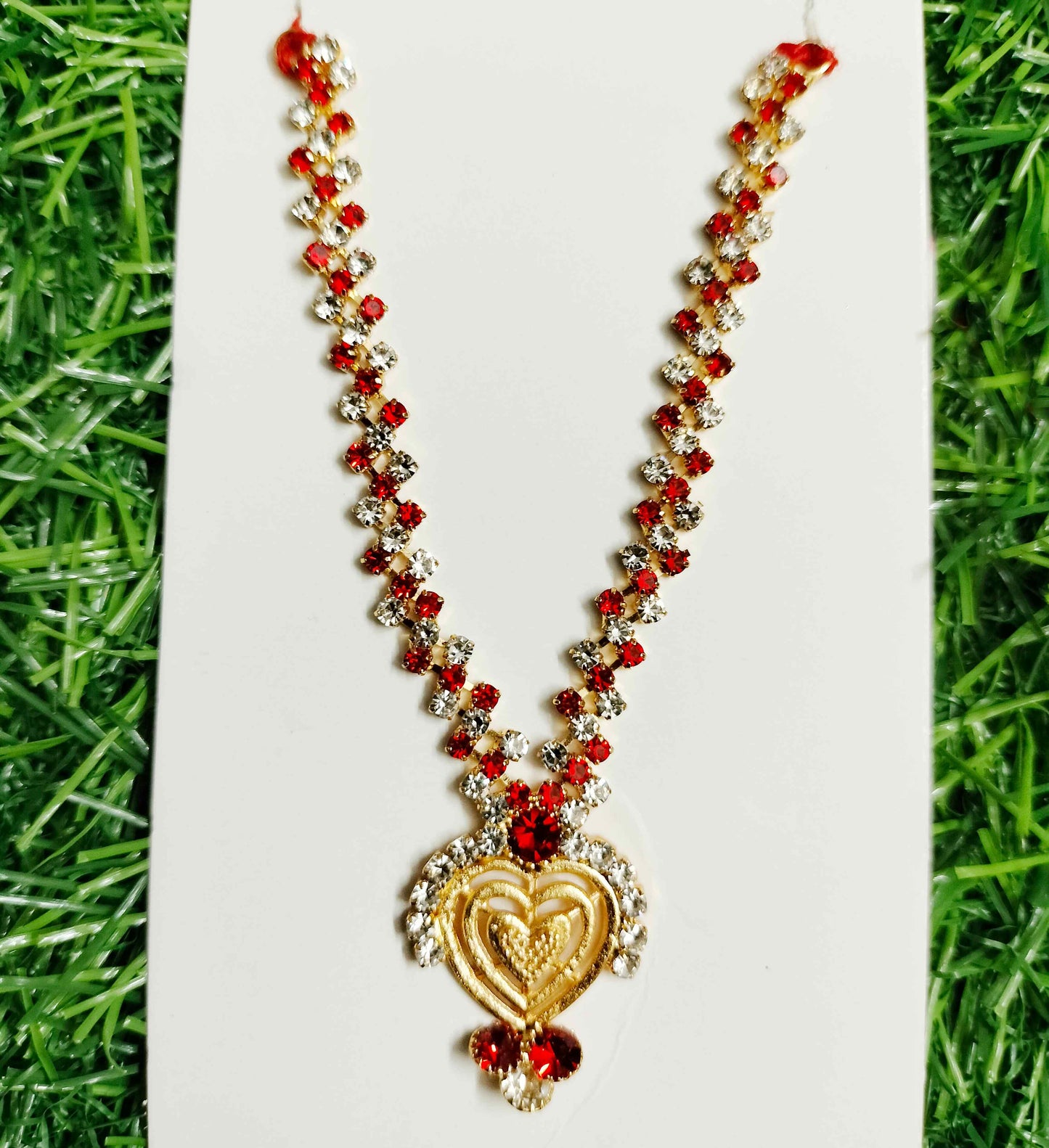 Delicate Stone Chain Mala with Golden Heart Pendant