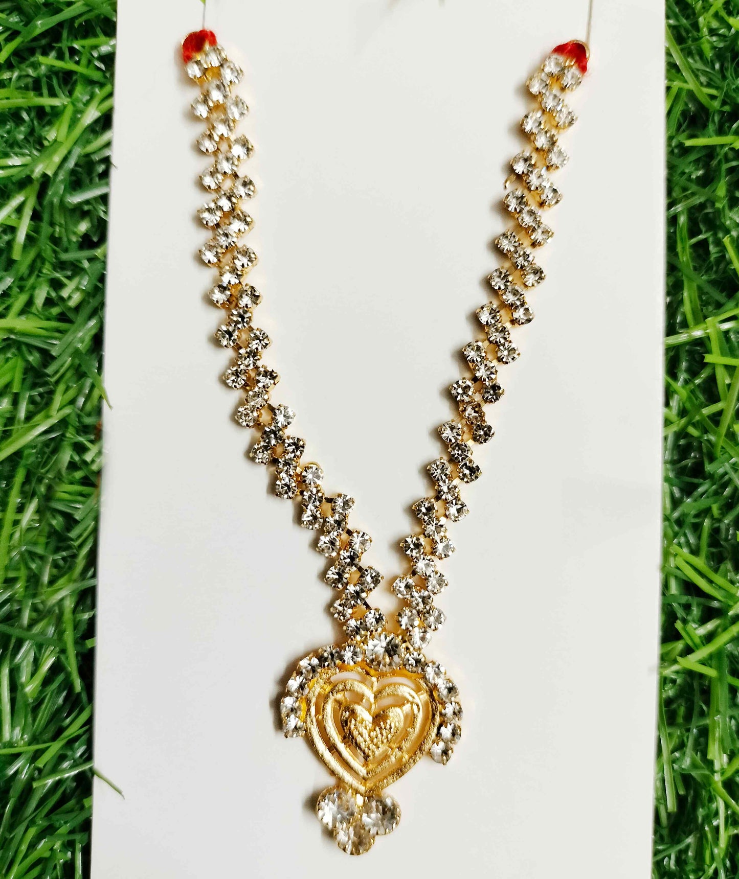 Delicate Stone Chain Mala with Golden Heart Pendant