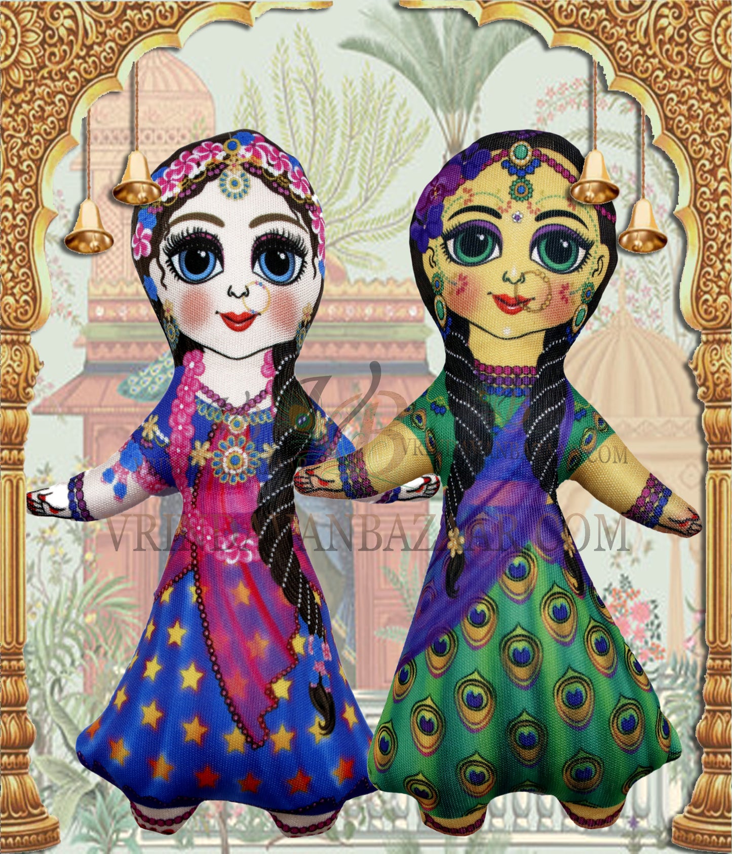 Radha Krishna with Lalitha and Visakha gopi's soft toy; Height 8 inch