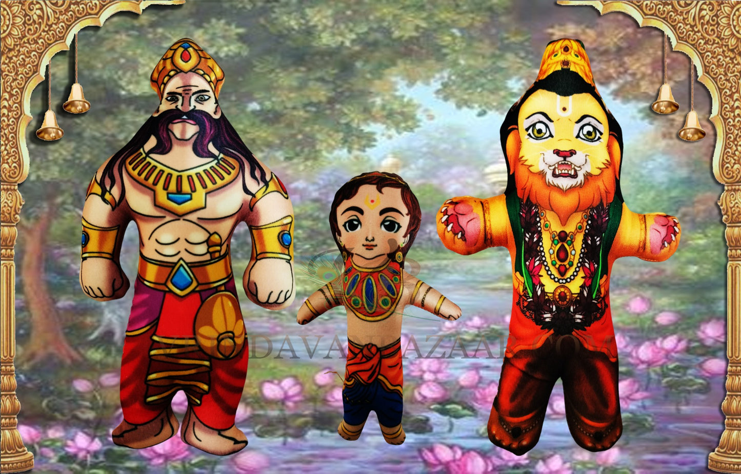 Lord Nrsimhadeva, Prahlad Maharaja and Hiranyakasipu soft toy