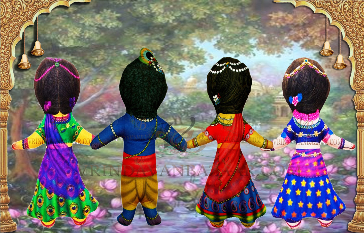 Radha Krishna with Lalitha and Visakha gopi's soft toy; Height 8 inch
