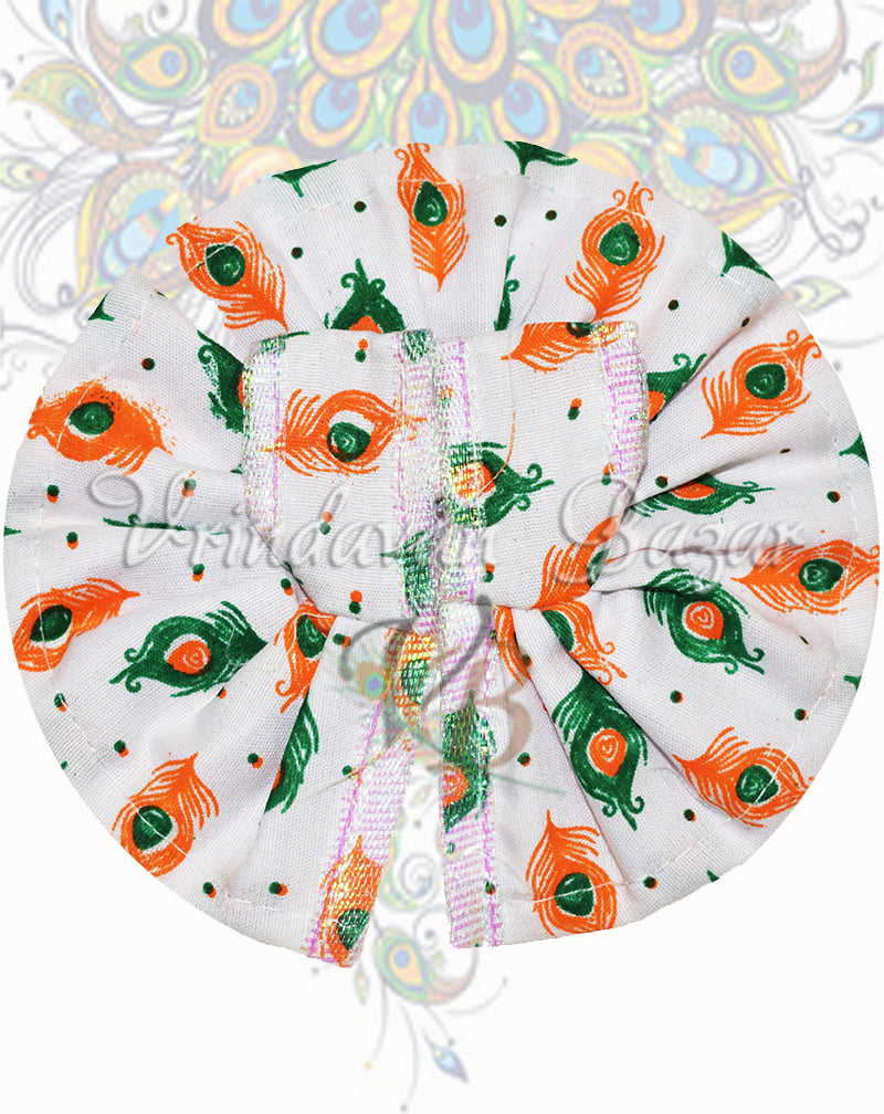 Blue orange peacock feather laddu gopal dress; size 2