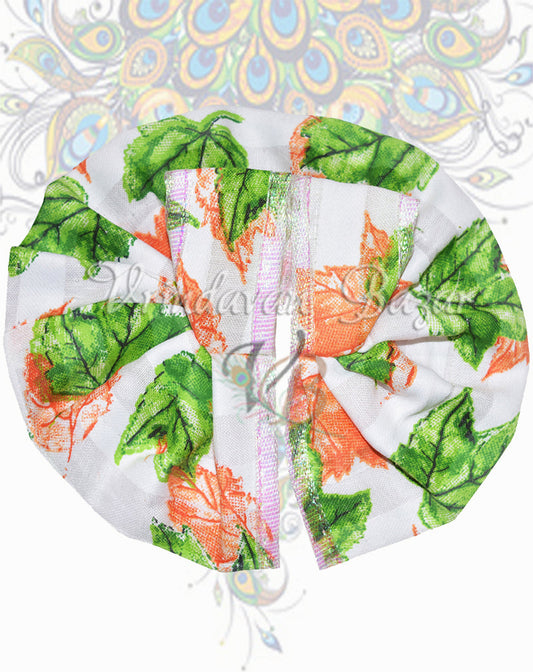 Green with orange cotton laddu gopal dress with printed flowers; Size 4