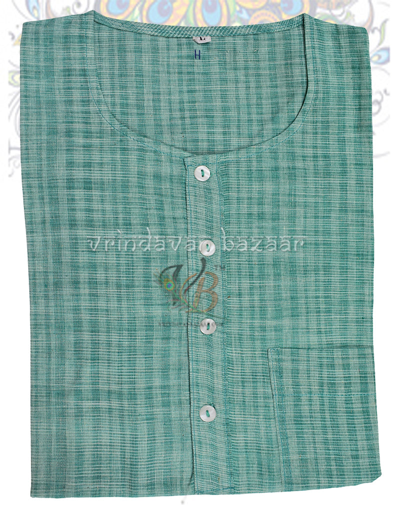 Green khadi round neck kurta