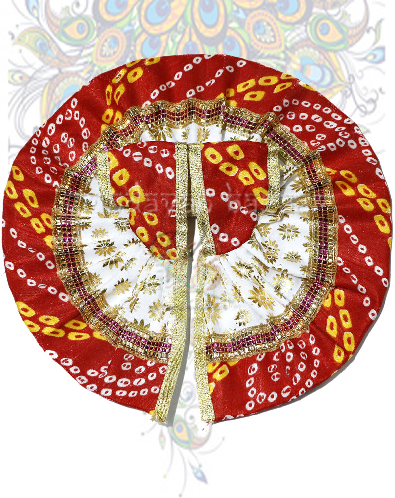 Red and White bandej print laddu gopal dress; Size 4