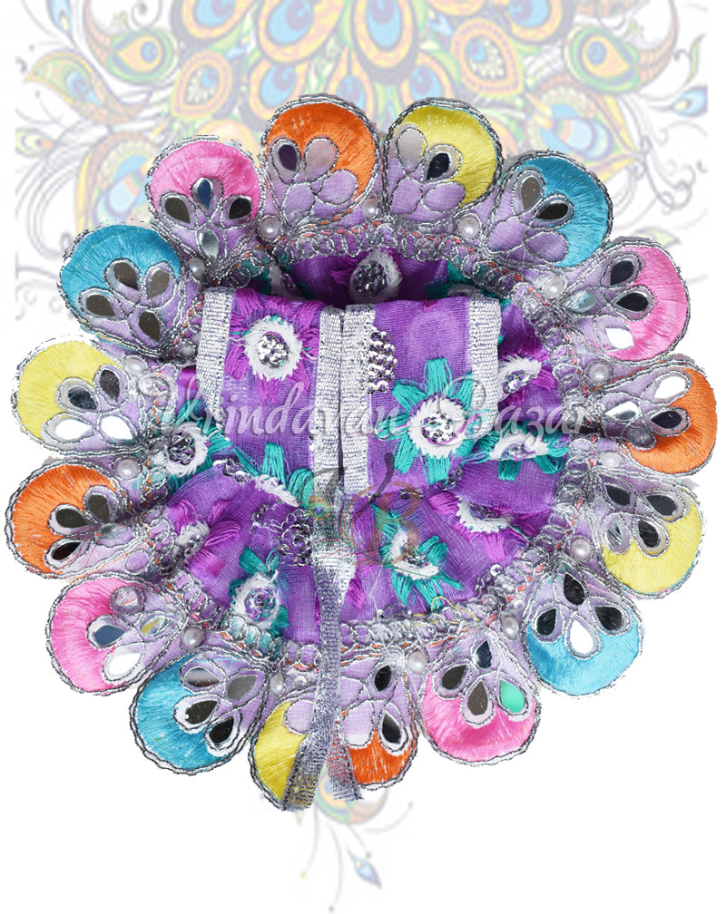 Purple organza laddu gopal dress with mirrors and scallops border; size 1