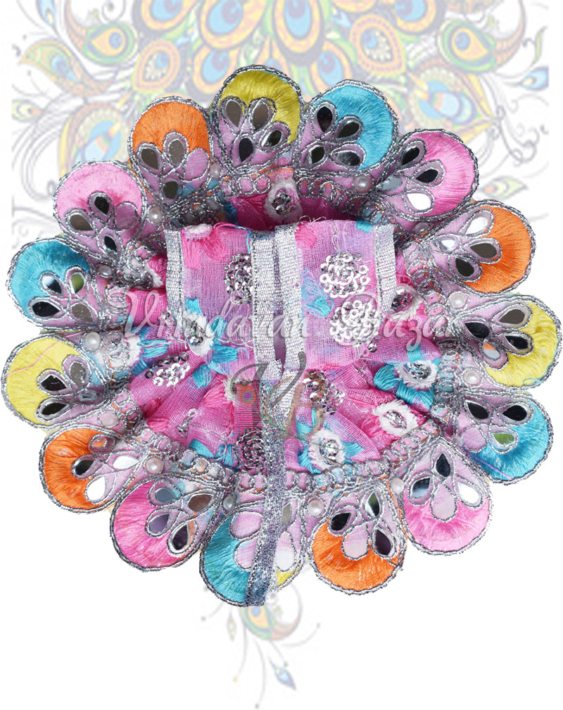 Purple organza laddu gopal dress with mirrors and scallops border; size 1