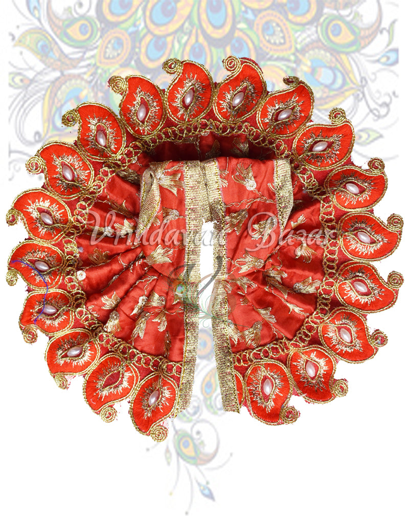 Red poly-cotton laddu gopal dress with mango motif border Size 2