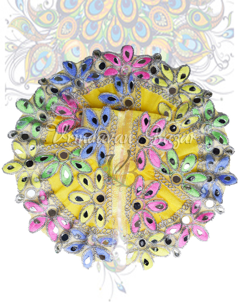 Blue oranza cotton laddu gopal dress with flowers and mirrors; Size 1