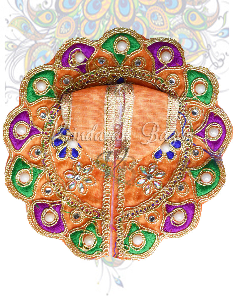 Orange with flower embroidery and shell border laddu gopal dress; Size 1