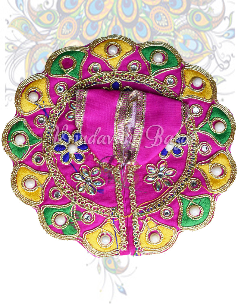 Orange with flower embroidery and shell border laddu gopal dress; Size 1