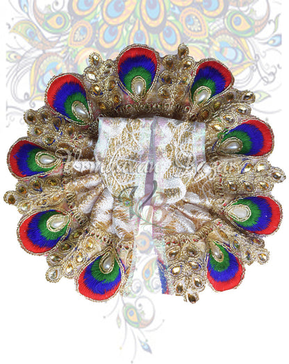 Blue peacock feather petals border laddu gopal dress; Size 1