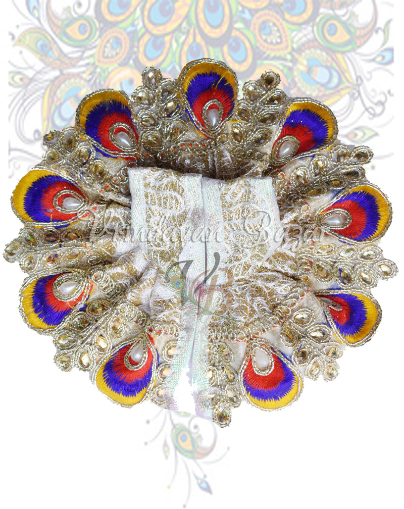 Blue peacock feather petals border laddu gopal dress; Size 1
