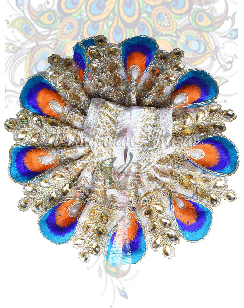 Blue peacock feather petals border laddu gopal dress; Size 1