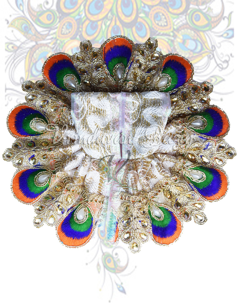 Blue peacock feather petals border laddu gopal dress; Size 1