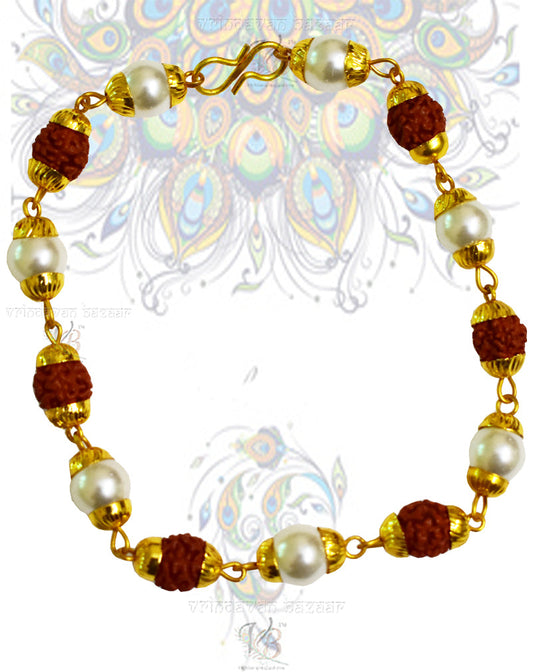 Rudraksha and pearl with metal caps bracelet