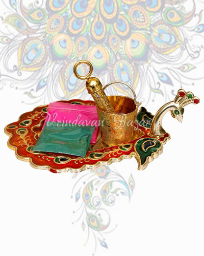Peacock decoarated plate with Balti pichakri and 2 colour packets