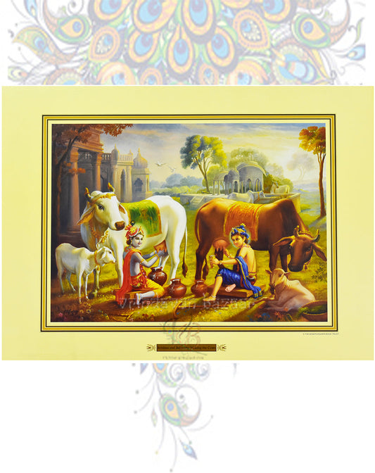 Krishna & Balarama Milking the Cows_M_14" X 19"