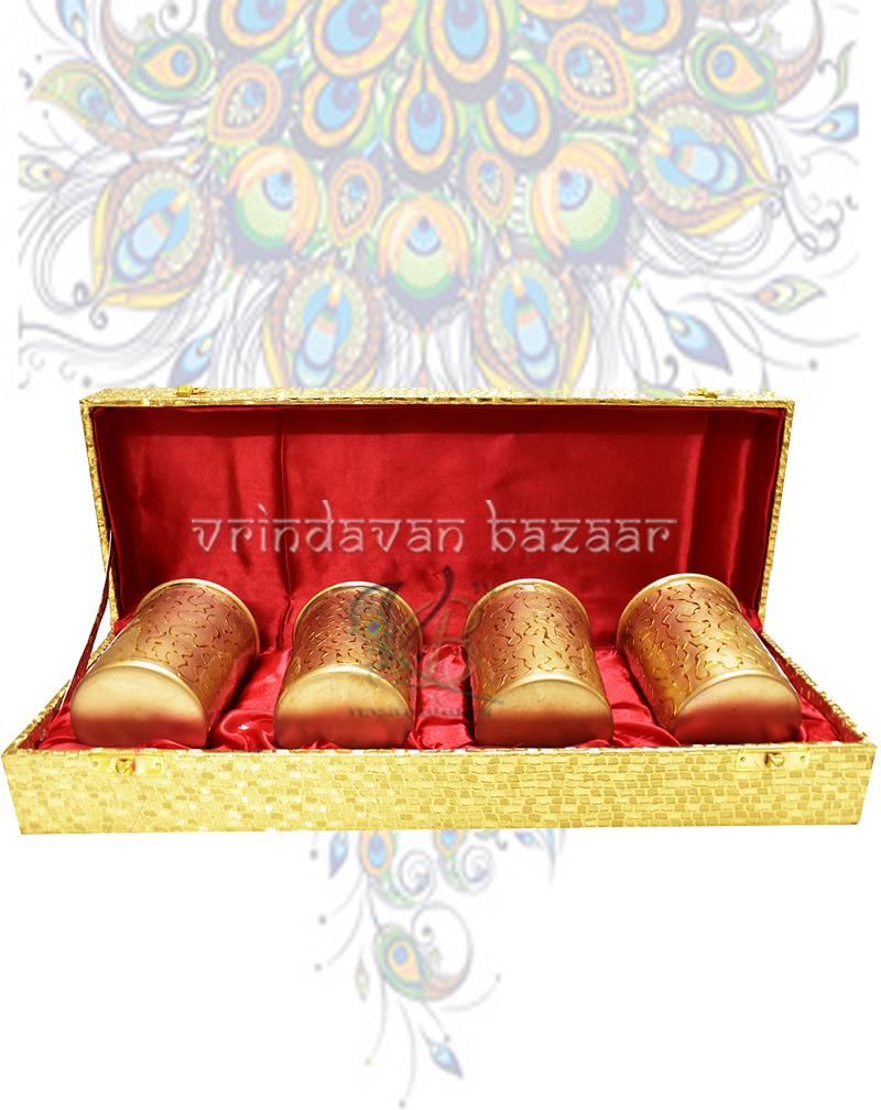 Four pieces copper glass set with Gold design finish