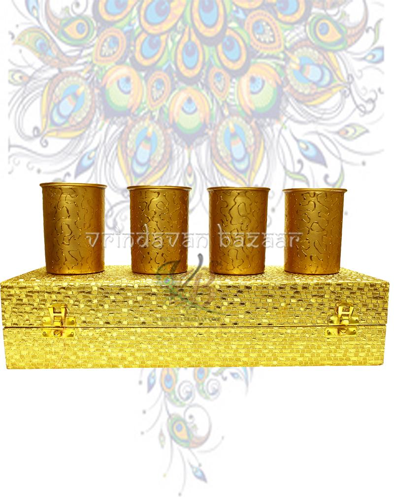 Four pieces copper glass set with Gold design finish