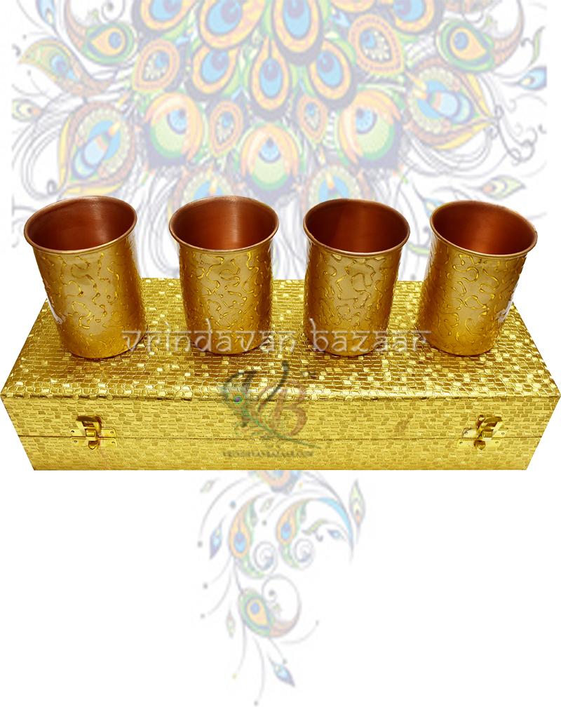 Four pieces copper glass set with Gold design finish