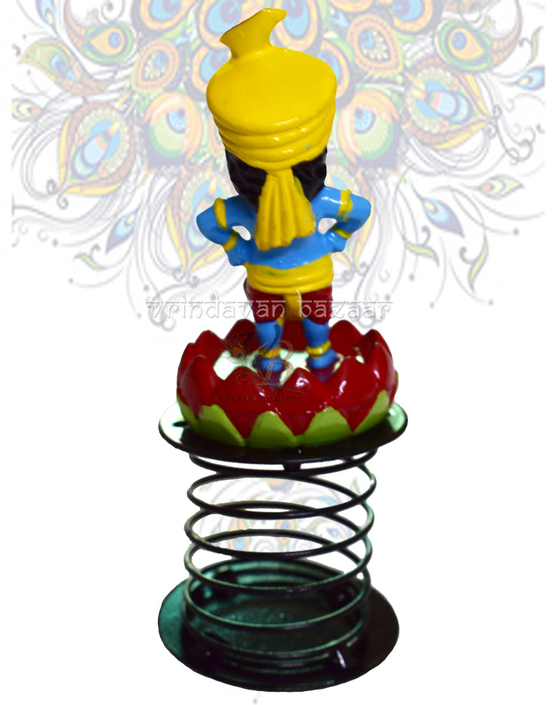 Cute blue krishna wearing turban on lotus base fun spring