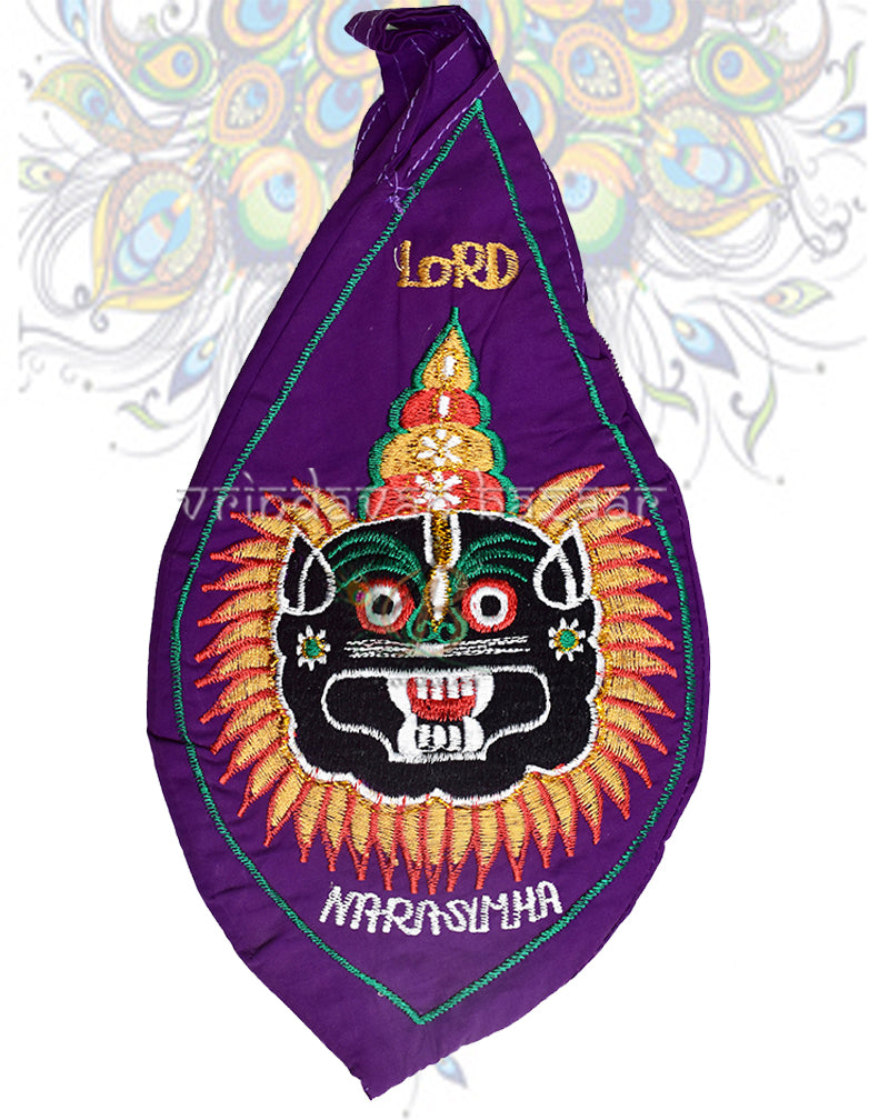 Lord Narasimha face embroidered japa bag
