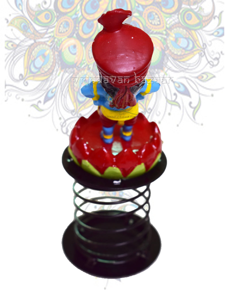 Cute blue krishna wearing turban on lotus base fun spring