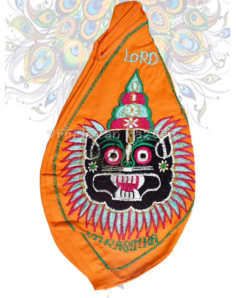 Lord Narasimha face embroidered japa bag