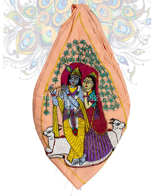 Graceful Krishna Radha embroidered japa bag