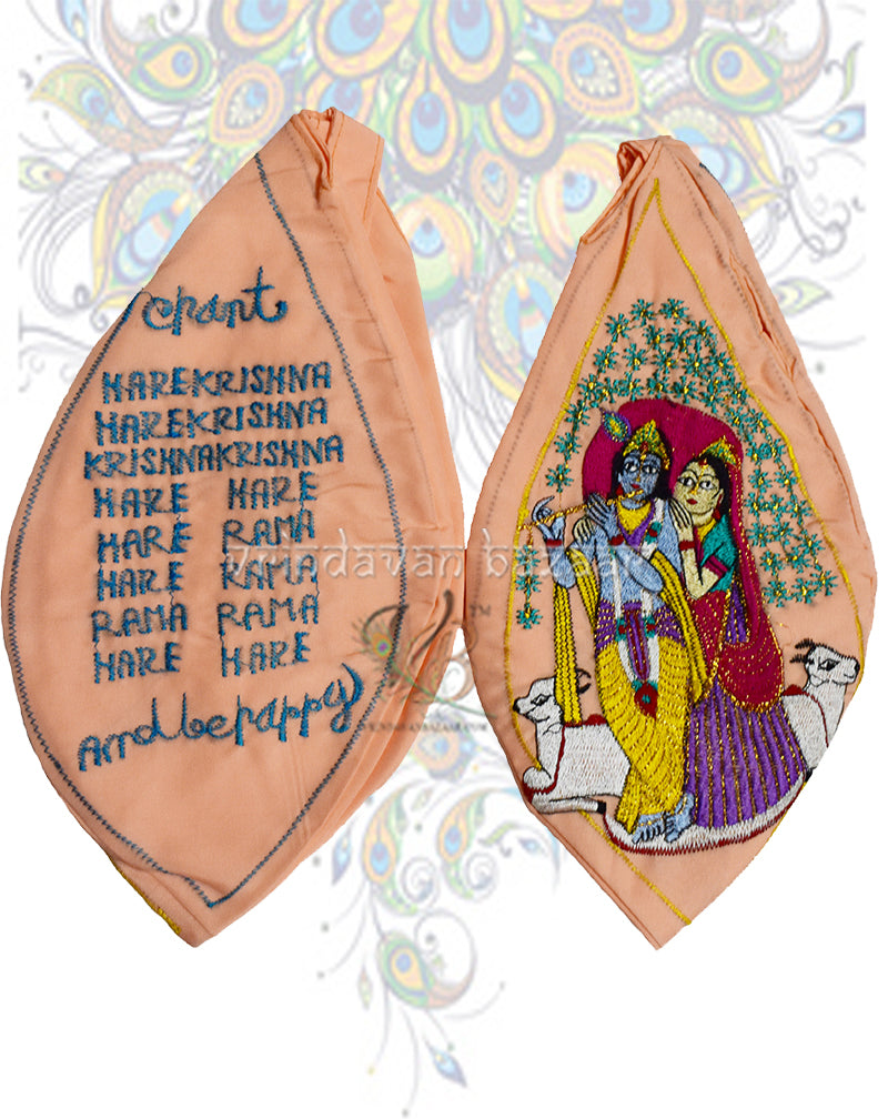 Graceful Krishna Radha embroidered japa bag
