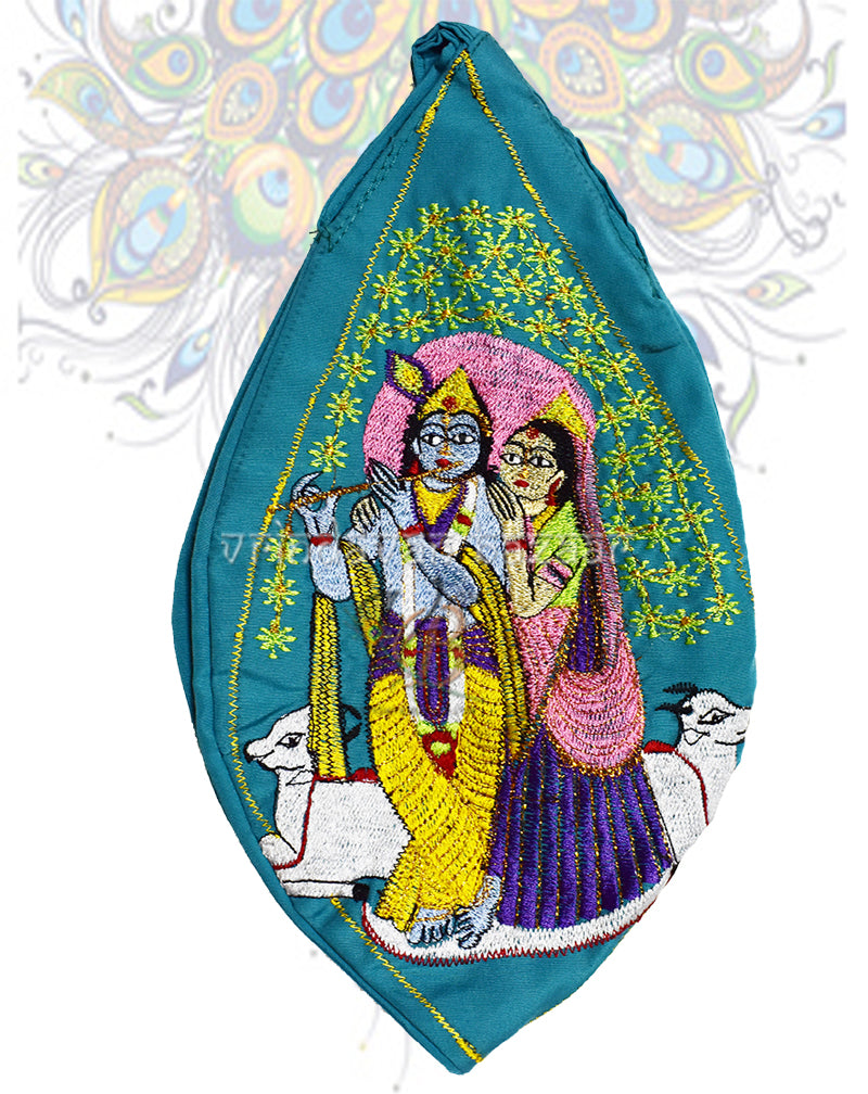 Graceful Krishna Radha embroidered japa bag