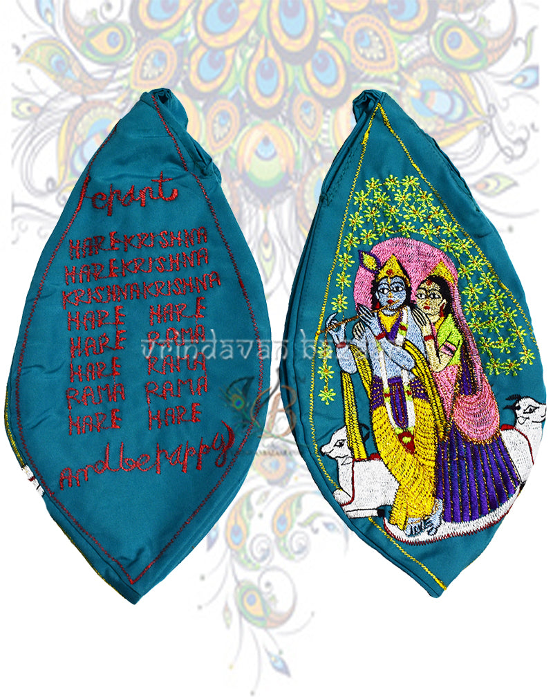 Graceful Krishna Radha embroidered japa bag