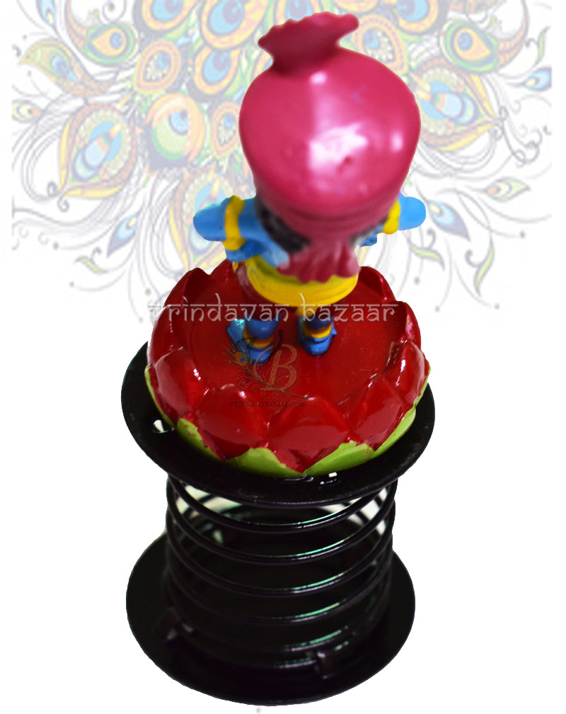 Cute blue krishna wearing turban on lotus base fun spring