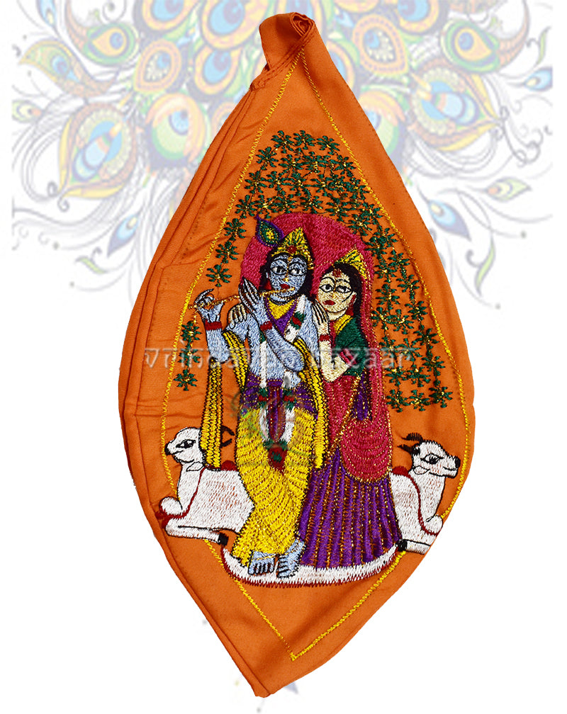 Graceful Krishna Radha embroidered japa bag