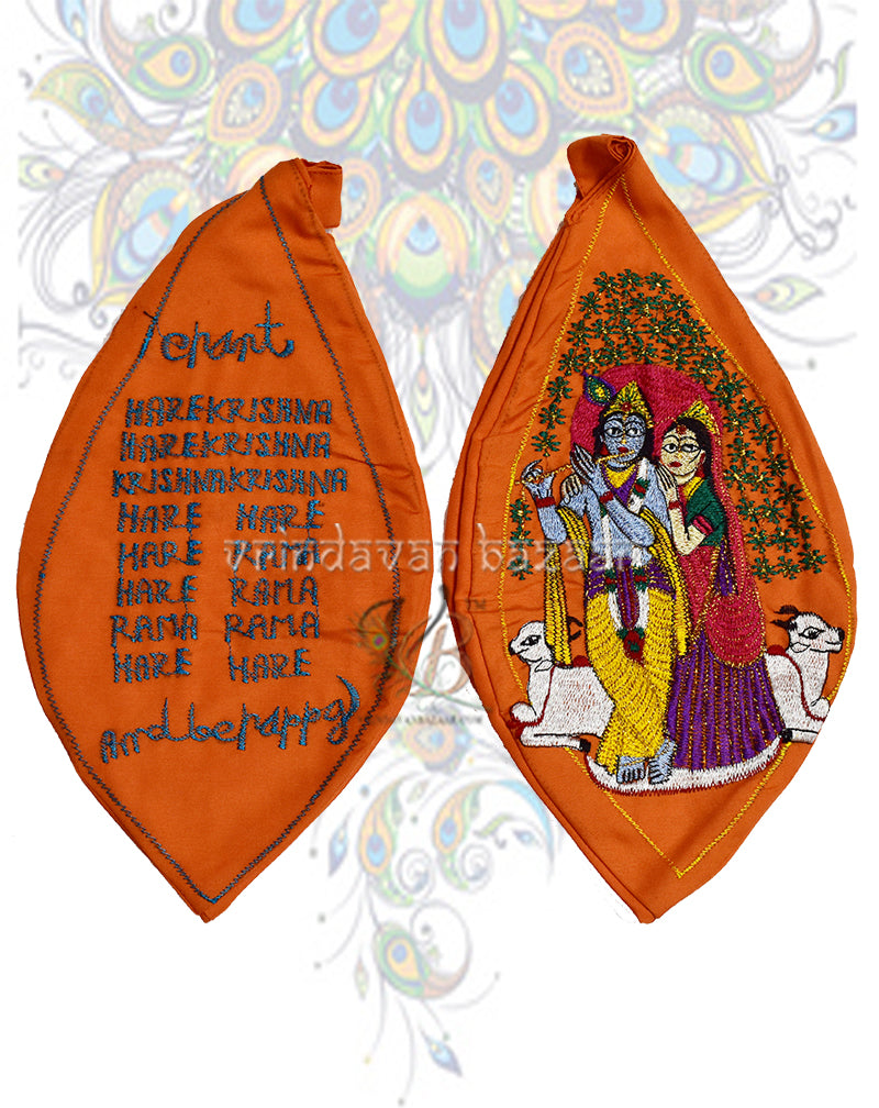 Graceful Krishna Radha embroidered japa bag