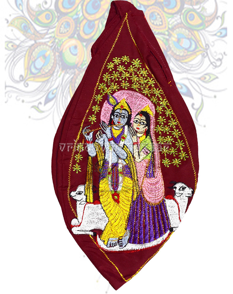 Graceful Krishna Radha embroidered japa bag