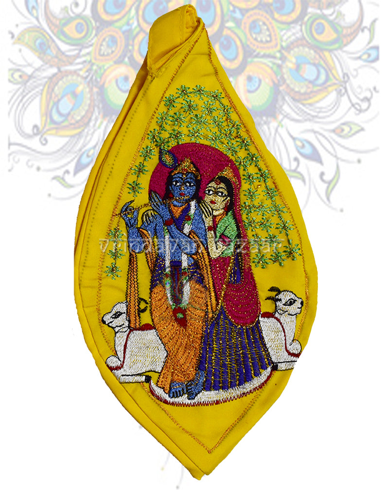 Graceful Krishna Radha embroidered japa bag