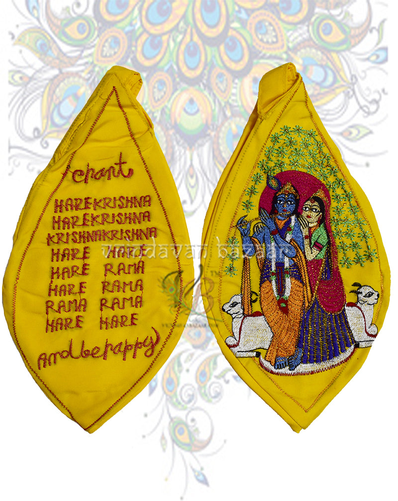 Graceful Krishna Radha embroidered japa bag