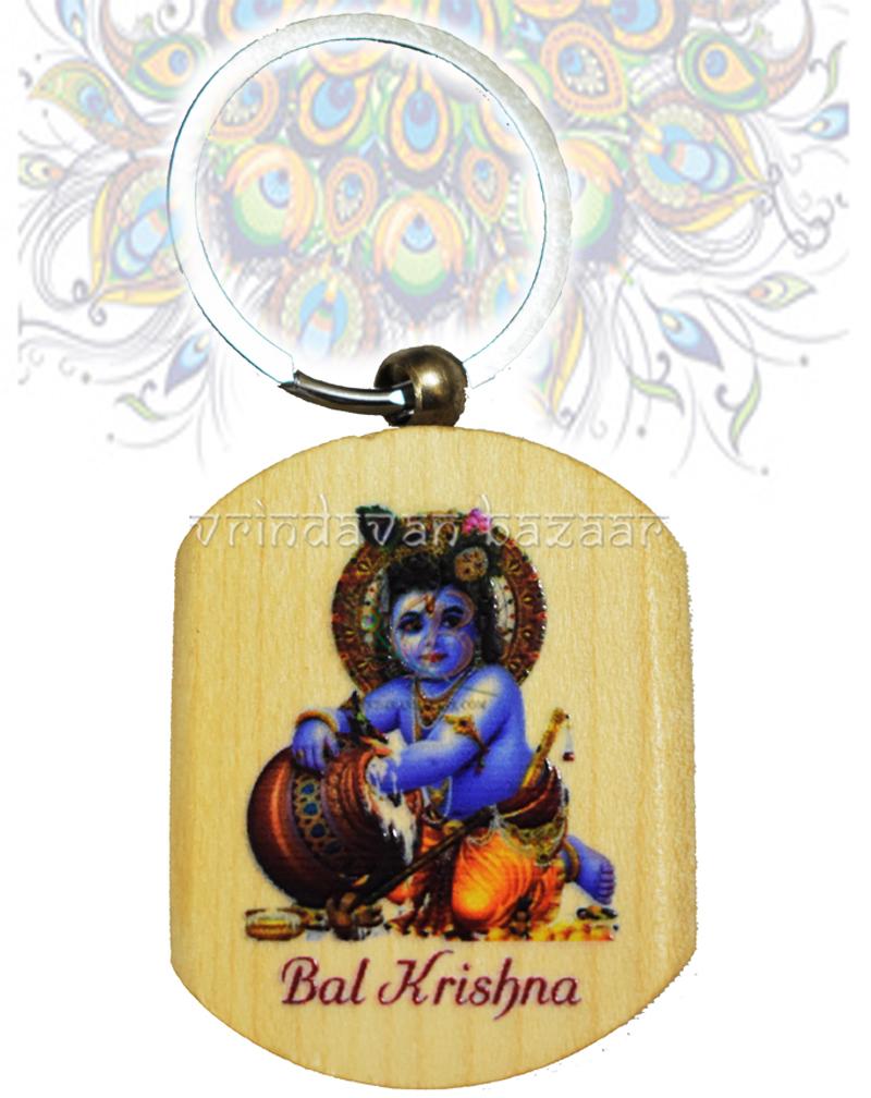 Bal Krishna Wooden Plate Key Ring