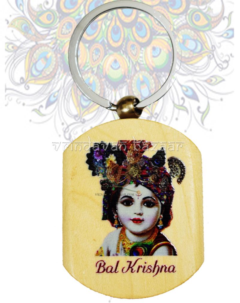 Beautiful Krishna Wooden Plate Key Ring