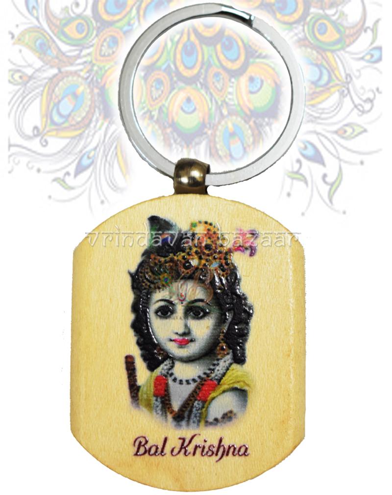 Cute Krishna wooden Plate Key Rings
