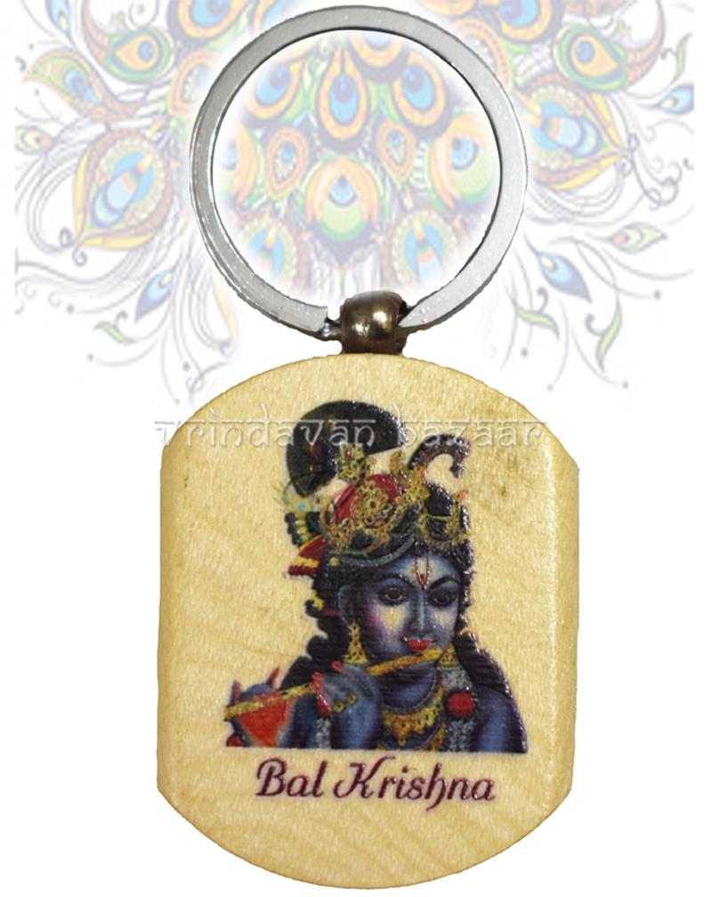 Krishna Kanhaiya Wooden Plate Key Ring