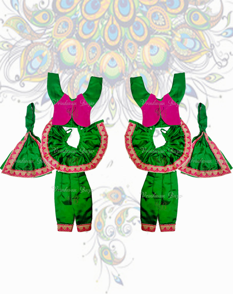 Green Gaur Nitai dress (Pant style) with lace border; Size 5 inch