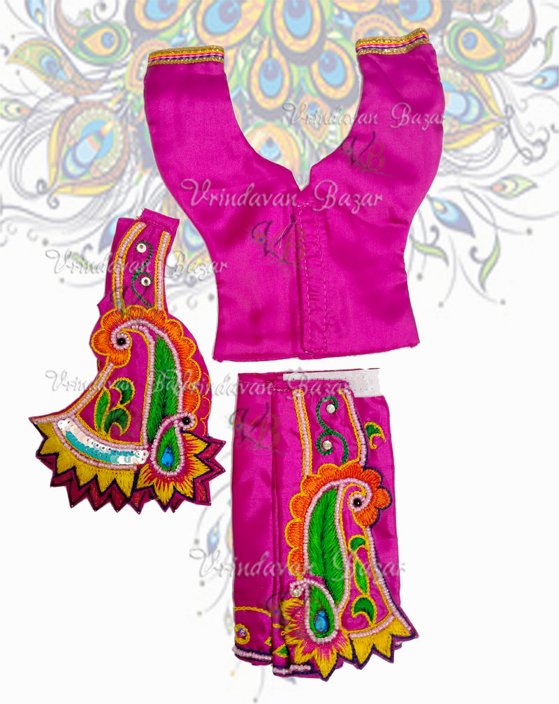 Pink Gaur Nitai dress with paisley (mango motif) embroidery; Size 5 inch